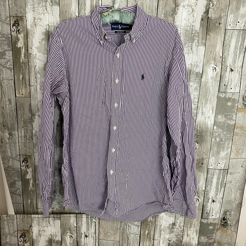 Ralph lauren purple stripe button down shirt L